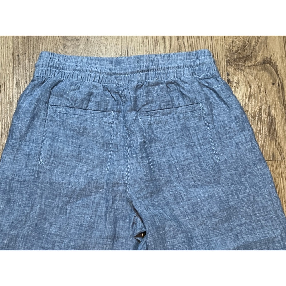 Athleta Linen Pants Women Size 0 Blue Wide Leg Elastic Waist Drawstring Pull On - Picture 6 of 12